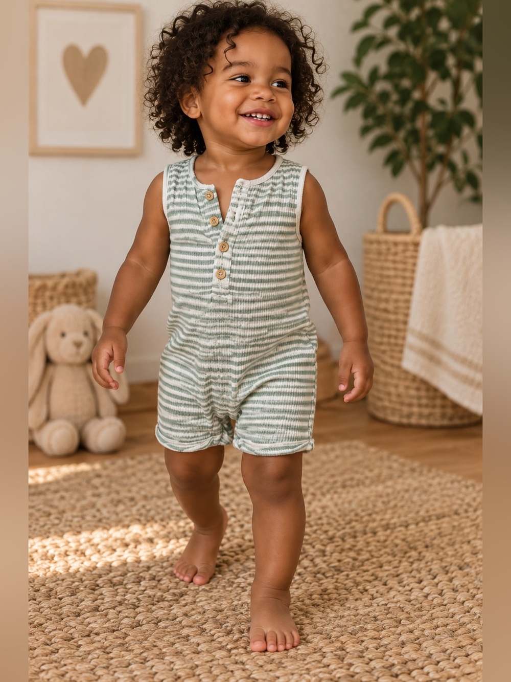 Carters Little Planet Organic Cotton Striped Sleeveless Baby Romper 24 month